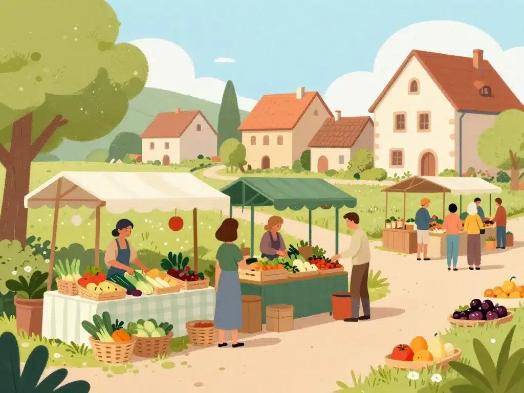 Scène marchés fermes paniers les maraichers Colmar