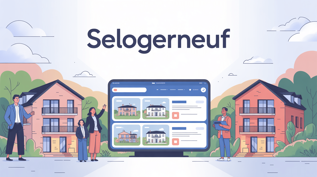Illustration selogerneuf famille devant logements neufs