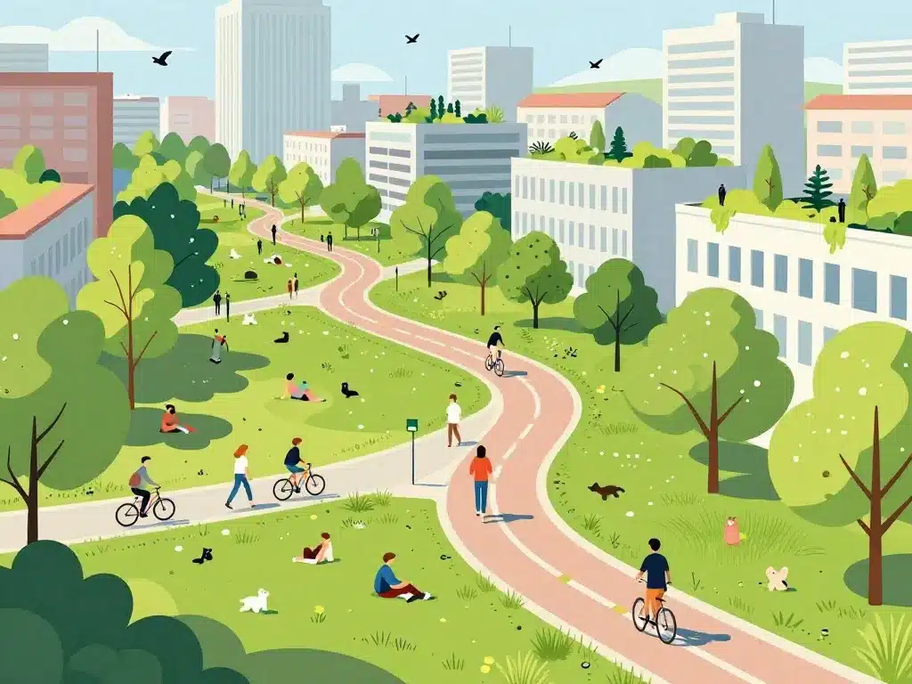 Ville ideale synergie espaces, mobilite douce et nature