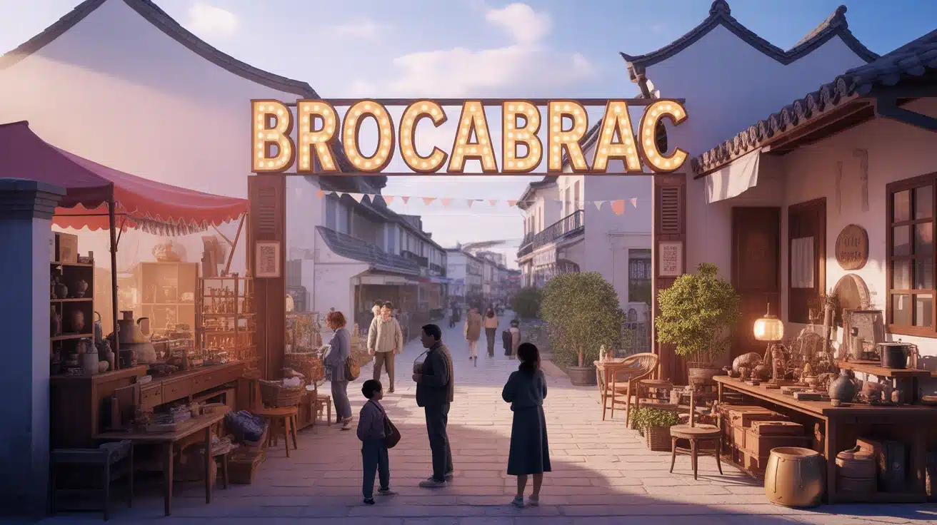 Scène de chine Brocabrac avec étals et objets vintage