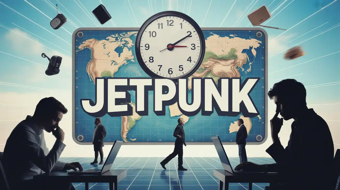 Illustration vectorielle JetPunk avec carte du monde et joueurs