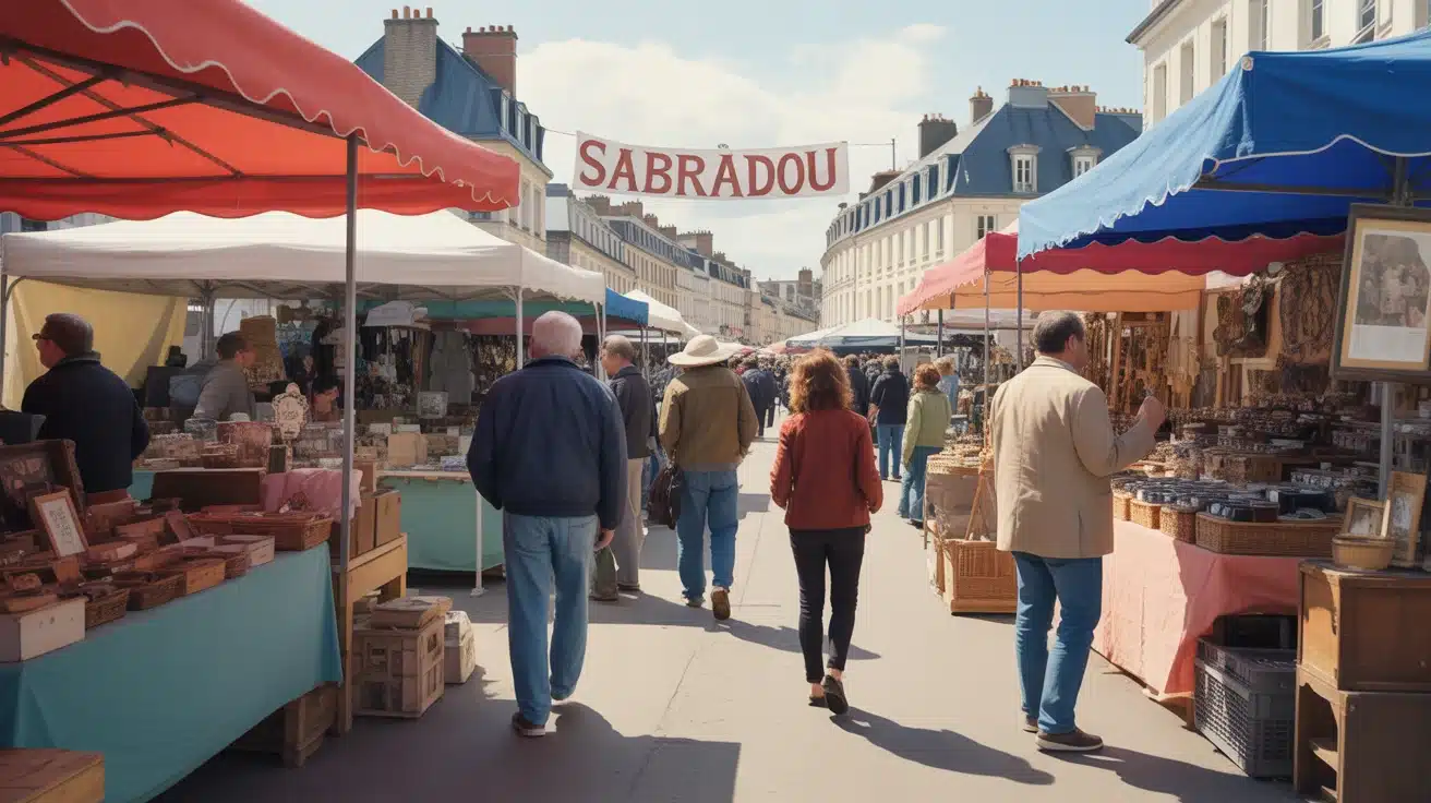 Illustration Sabradou chineurs marché aux puces Nord
