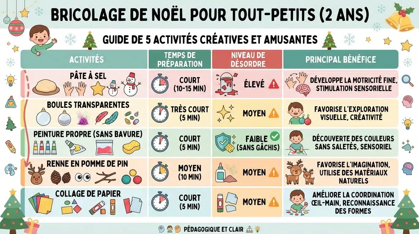 Tableau récapitulatif des activités de bricolage de Noël pour les tout-petits