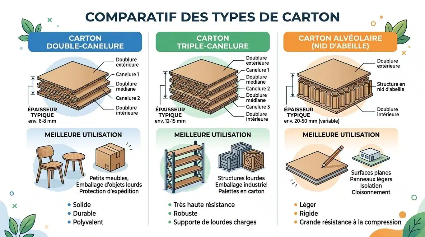 Infographie comparative des types de carton pour le mobilier