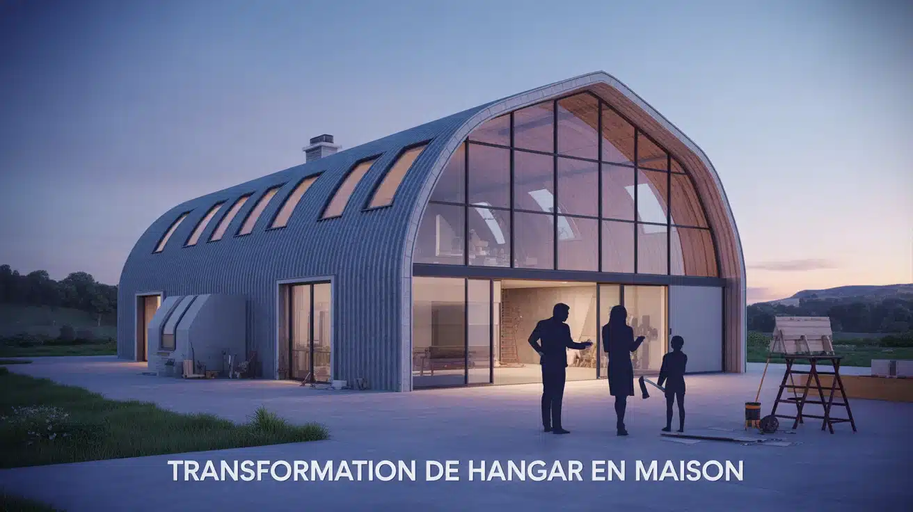 Hangar aménagé en maison avec baies vitrées et architectes