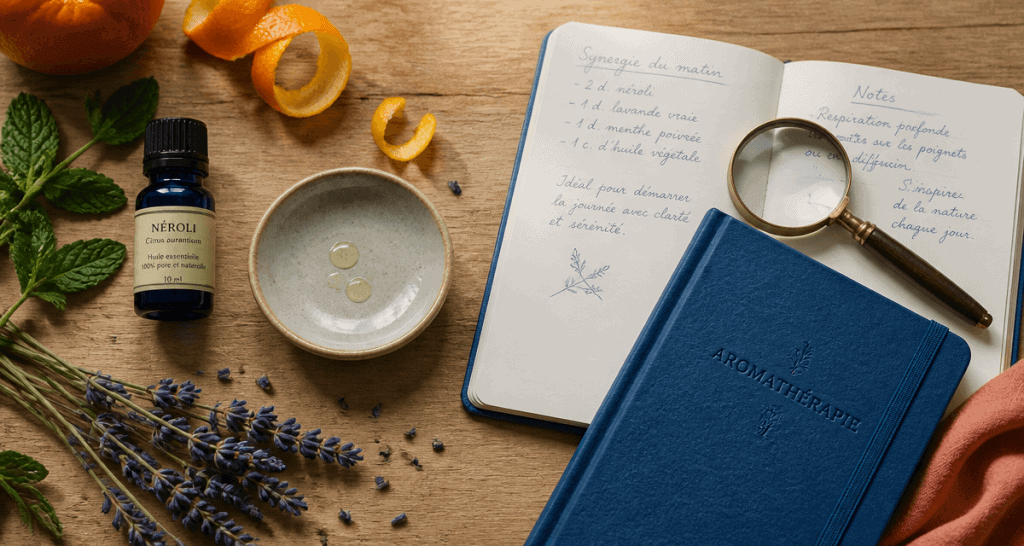 aromathérapie définition huiles essentielles sur table