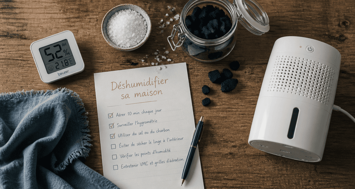 comment déshumidifier une pièce avec sel charbon et hygromètre
