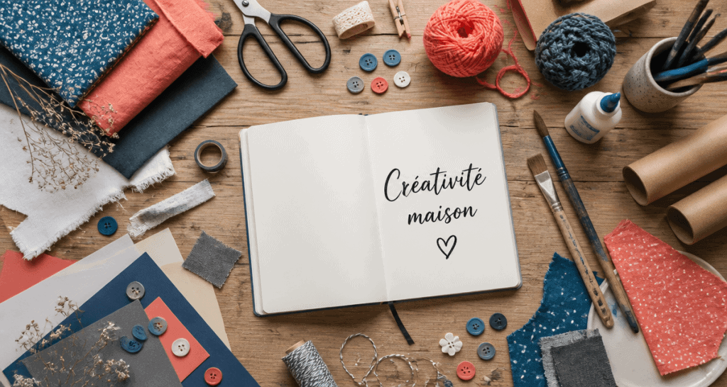 Faire des activités manuelles sur une table avec outils et matériaux upcycling