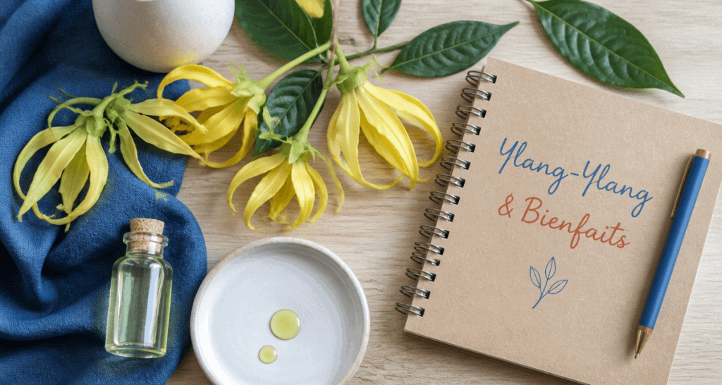 huile essentielle ylang ylang bienfaits fleurs flacon