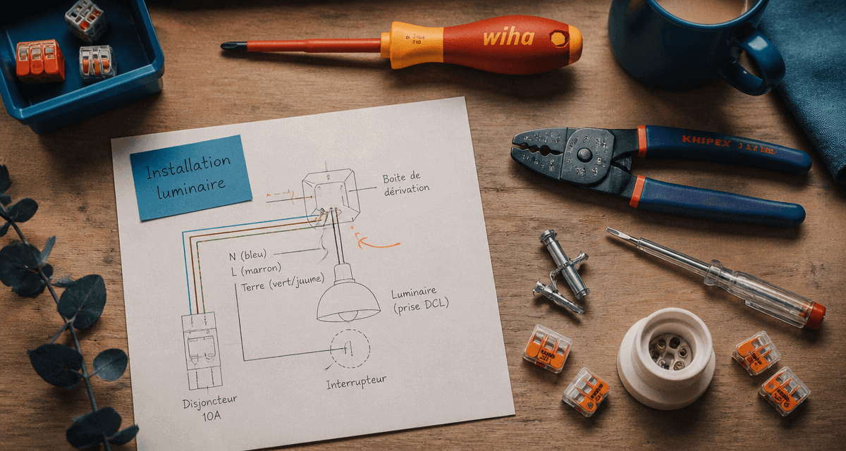 installer luminaire plafond outils sur plan de travail