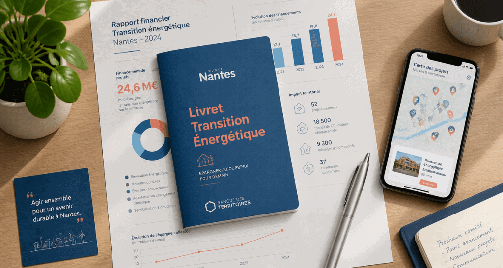 livret transition énergétique sur bureau avec rapports financiers