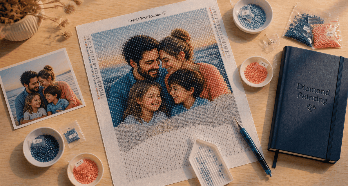 diamond painting personnalisé photo famille sur bureau