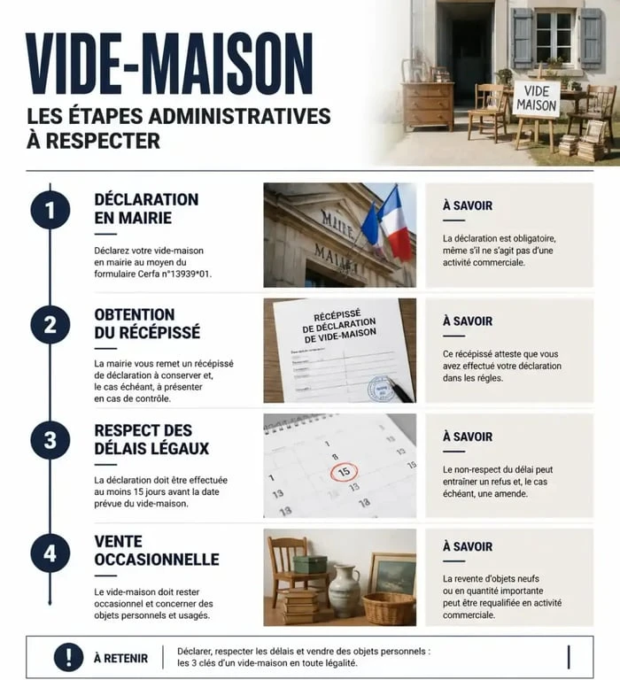 Infographie des démarches administratives pour organiser un vide-maison 41