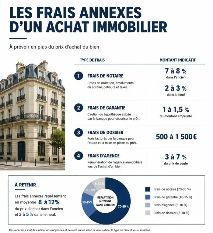 Infographie des frais annexes pour une simulation de prêt immobilier sur centenaire.org