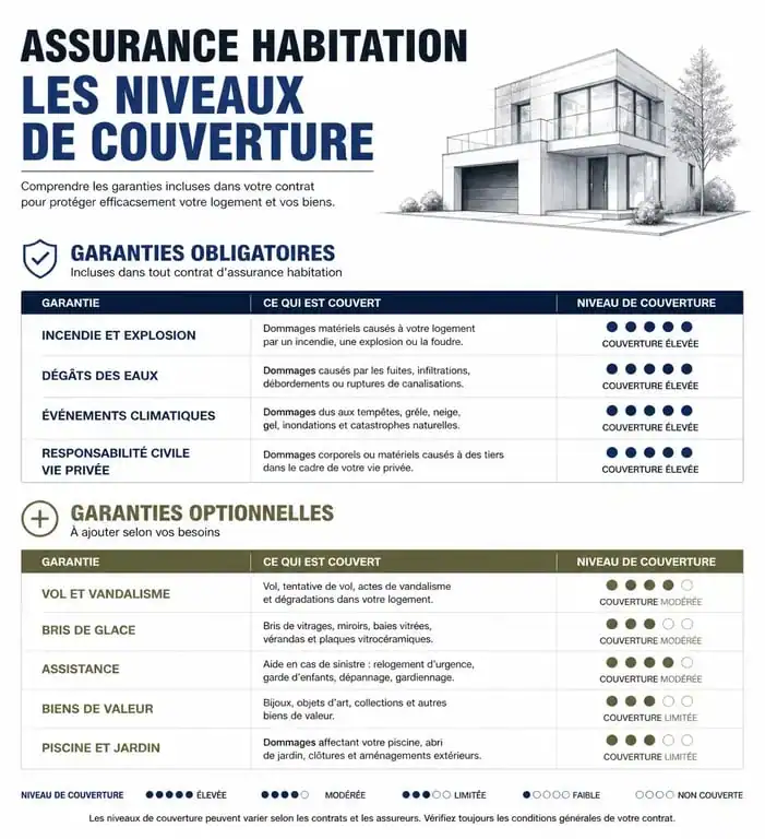 Tableau récapitulatif des garanties de l'assurance du locataire : obligatoires et optionnelles