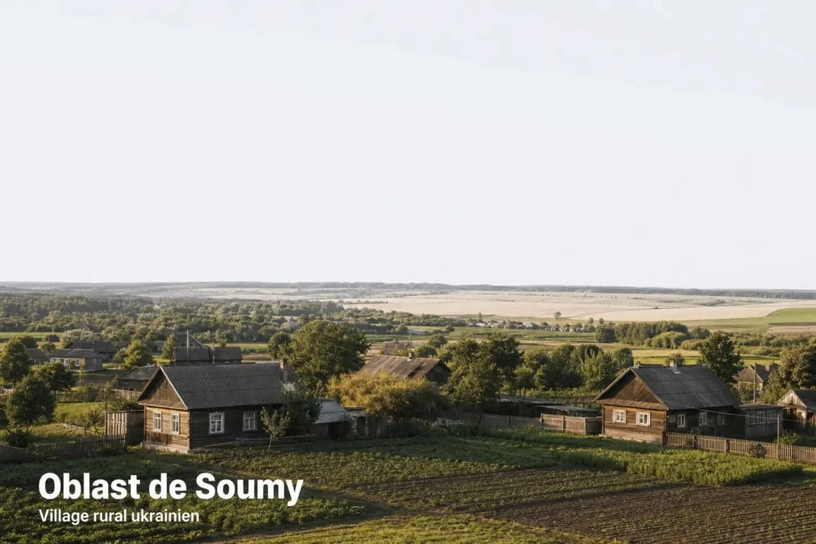 Village rural de Horile dans l'oblast de Soumy, Ukraine, illustrant la vie paysanne traditionnelle.