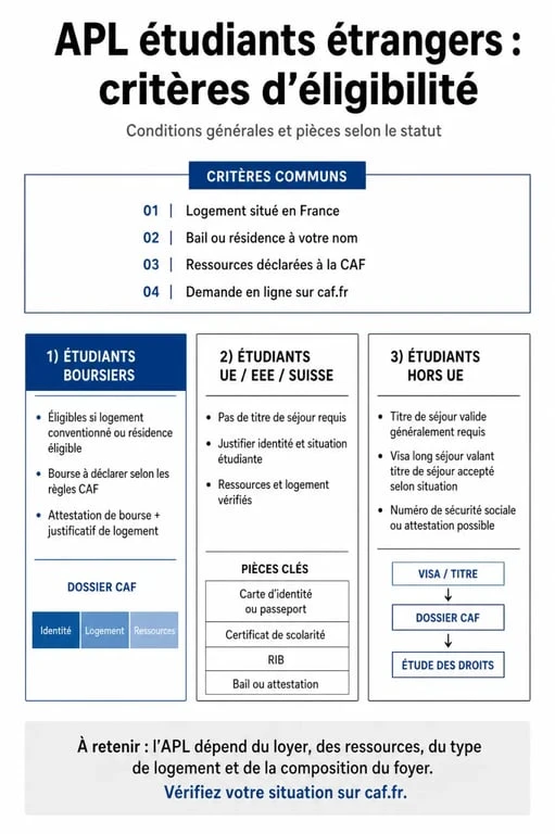 Tableau récapitulatif des critères d'éligibilité à l'APL pour les étudiants étrangers en France