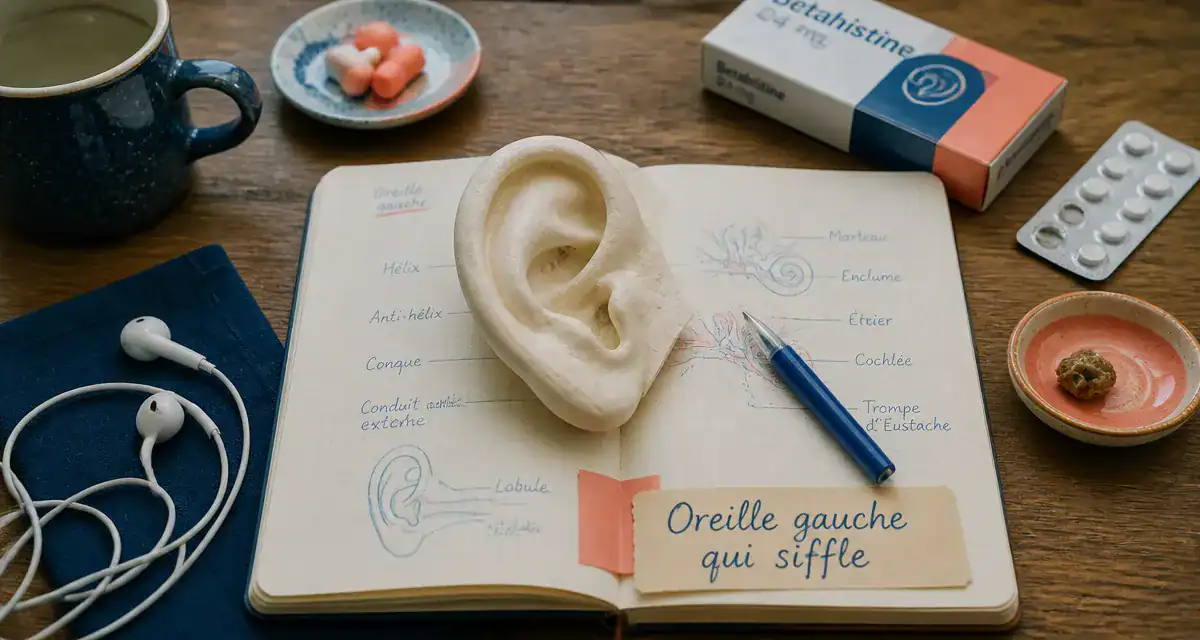 oreille gauche qui siffle maquette carnet écouteurs