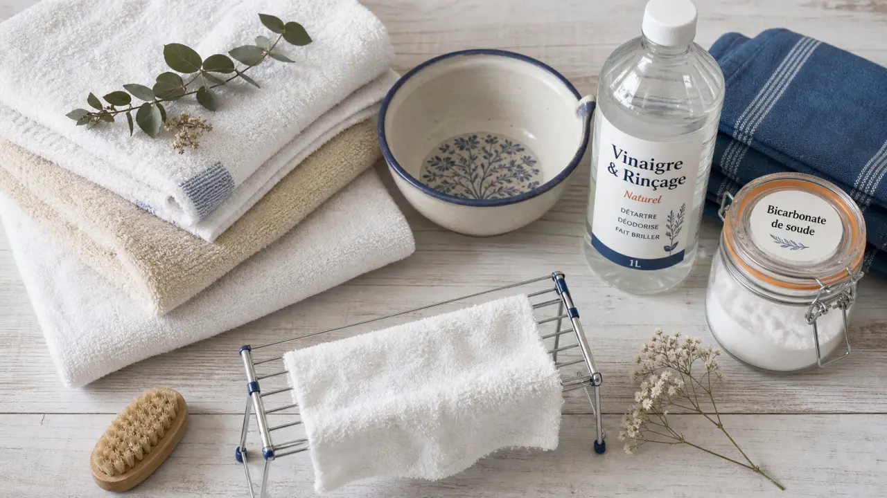 Comment avoir des serviettes de toilette moelleuse sans sèche-linge : vinaigre blanc, calcaire, séchage 40°C