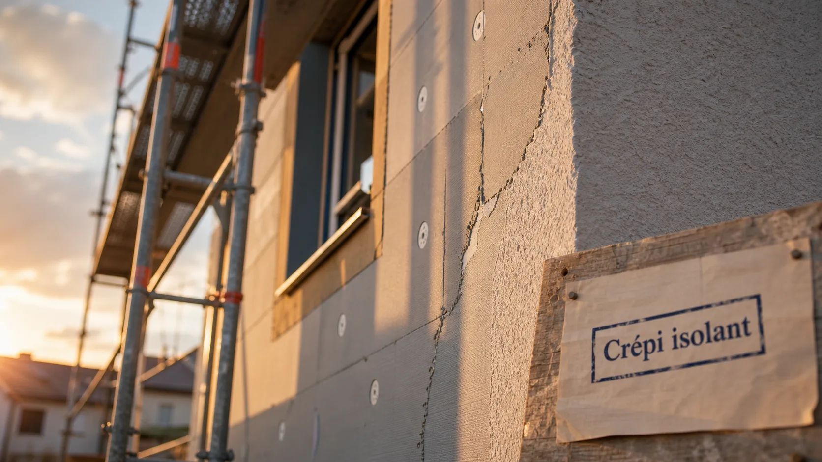 Crepi isolant sur façade en rénovation, enduit projeté sur isolant