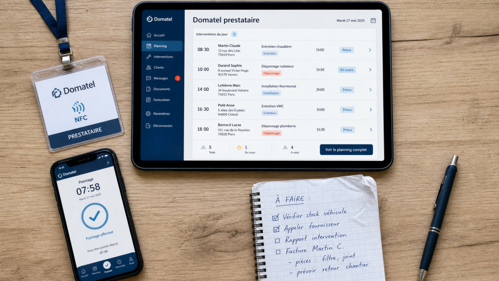 Domatel prestataire : planning et pointage des heures