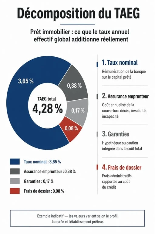 Infographie expliquant la composition du TAEG pour obtenir le meilleur taux immobilier
