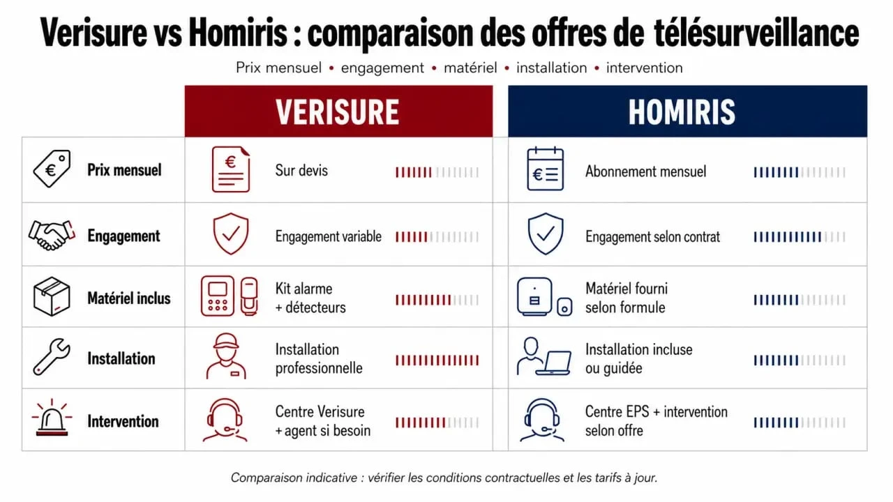 Comparatif Verisure ou Homiris avec prix, engagement et matériel