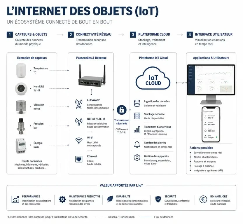 Schéma de fonctionnement de l'Internet des Objets IoT