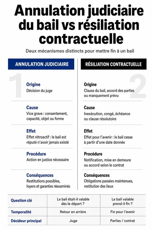 Tableau comparatif entre annulation et résiliation de bail d'habitation