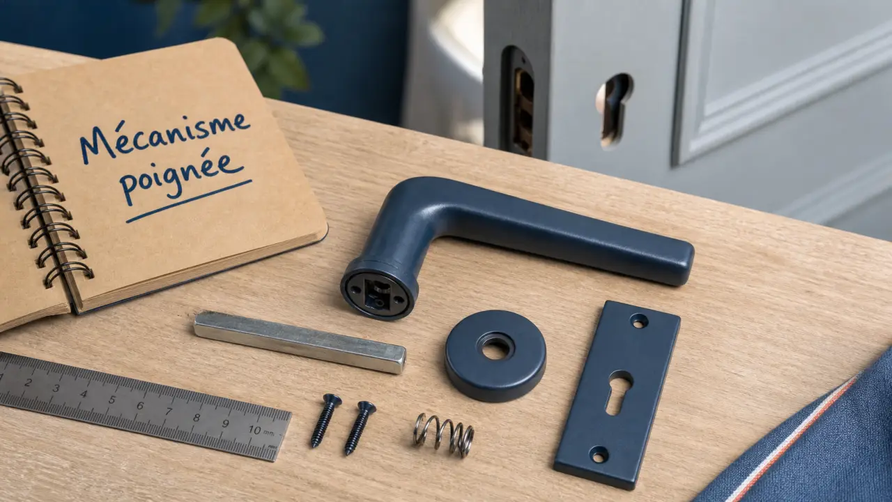 Interieur mécanisme poignée de porte : ressort carré à repérer