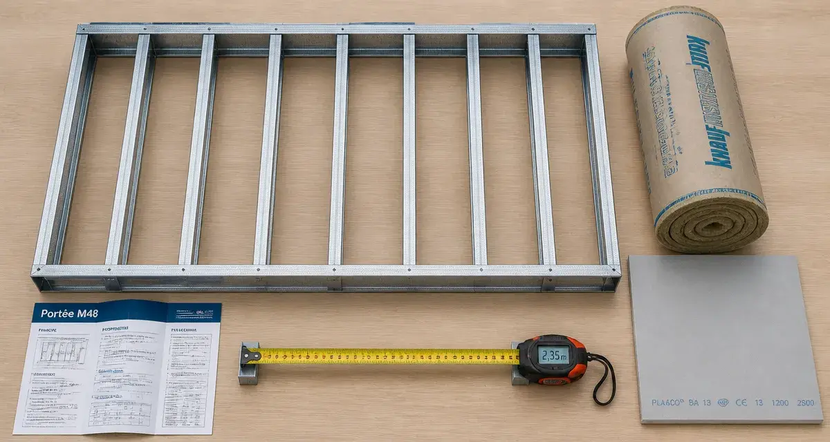 Portée maximum plafond autoportant m48 : 2,35 m avant la flèche