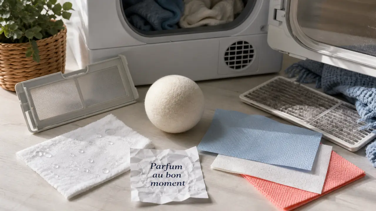 Astuce bonne odeur sèche-linge : coton parfumé et boule de séchage dans le sèche-linge