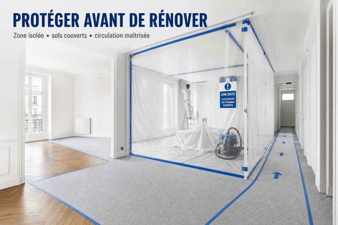Sécuriser vos travaux de rénovation immobilière à Nantes avec une zone de chantier isolée et des sols protégés