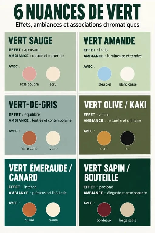 Nuance vert : tableau visuel des principales nuances de vert et de leurs associations de couleurs