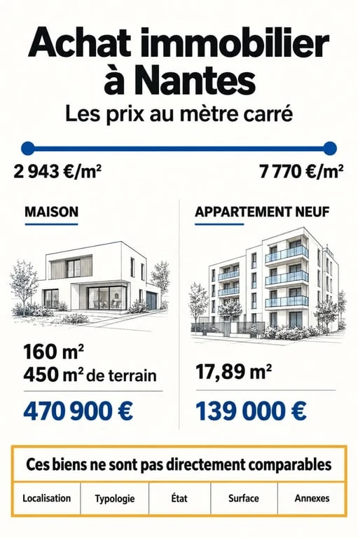 Infographie sur l'achat immobilier à Nantes et la comparaison des prix au mètre carré