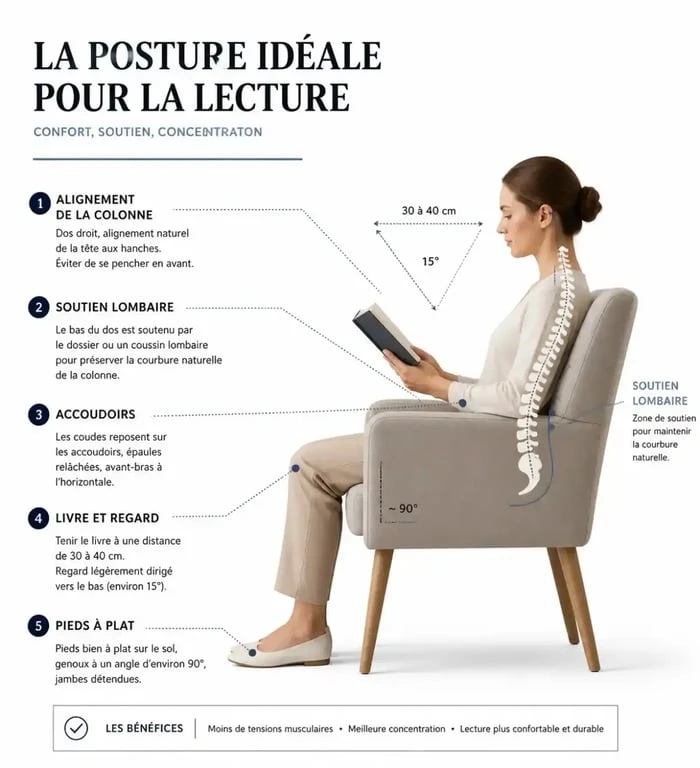 Schéma ergonomique pour choisir un fauteuil confortable pour lire