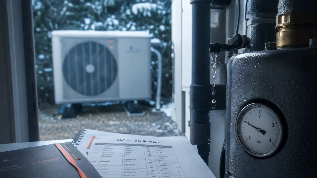 Ma pompe à chaleur air-eau tourne mais ne chauffe pas : manomètre 1 à 1,5 bar
