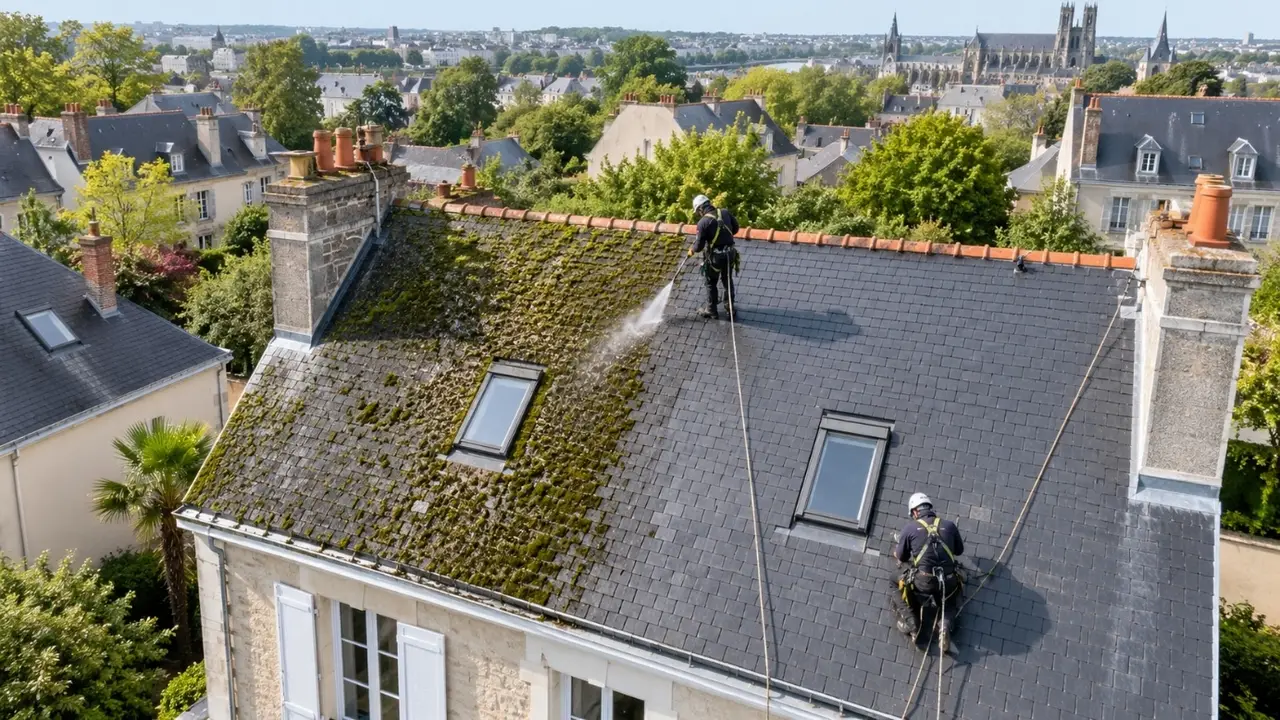 Démoussage d’une toiture en ardoise à Nantes
