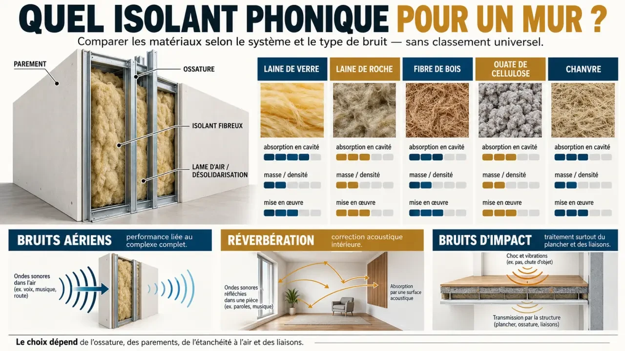Comparaison du meilleur isolant phonique pour mur selon le type de bruit et le système de doublage