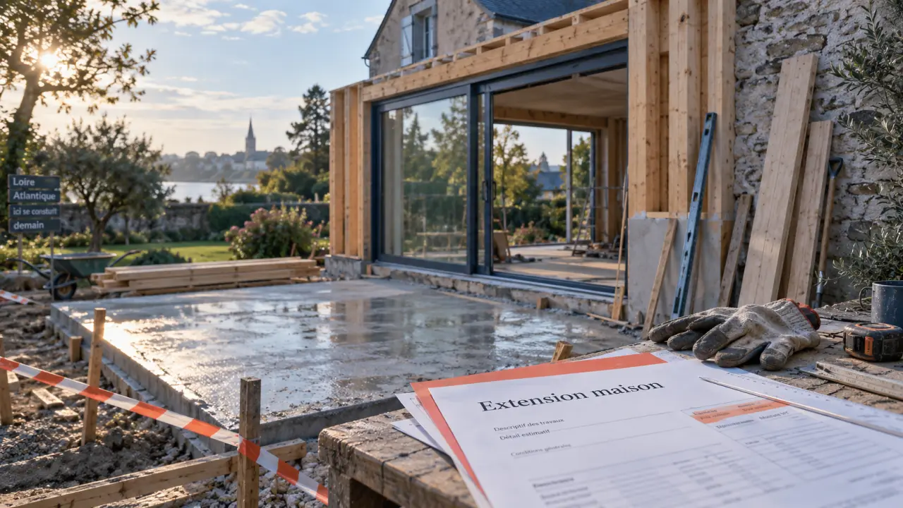 Extension maison Loire Atlantique : chantier d’extension et jardin