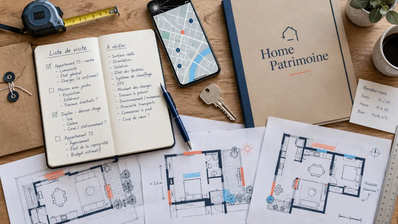 home patrimoine nantes : carnet de visite, plans et clés sur table
